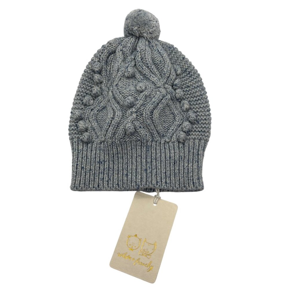 Sky Fleck Knitted Cable Pom Hat W/ Ribbed Cuff NWT